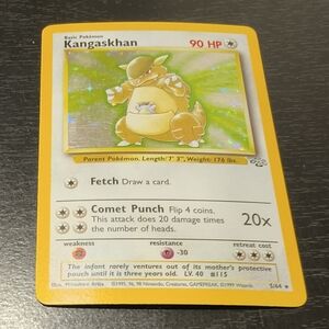 Vintage 1999 Kangaskhan Pokemon Holo Card 90 HP 5/64 LV. 40 #115